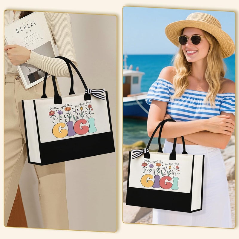 DOGMEM Gigi Gifts for Grandma Birthday Gift Set from Granddaughter Grandchildren Grandkids Mother's Day Gifts for Gigi Tote Bag Makeup Bag 16 Oz Can Glass - Image 2